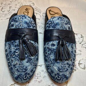 Sam Edelman Blue Floral Tasseled Mules